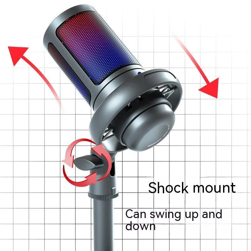 RGB condenser microphone for live broadcast with USB cable in black, white, or pink colours
