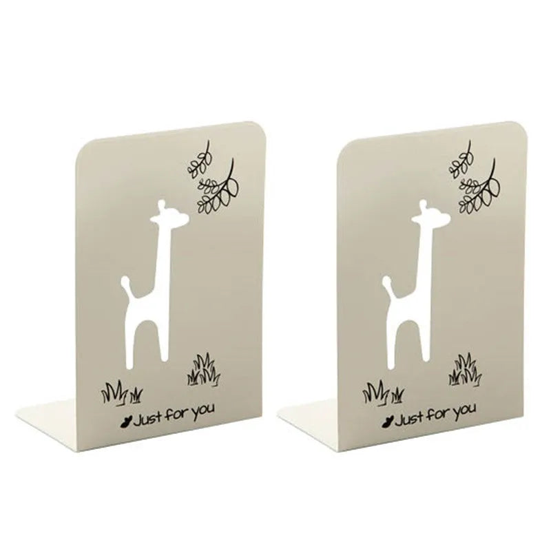 Set of 2 iron L-shaped bookends for desktop office and student bookshelf storage in Beige, Blue, Clock Blue, or Clock White.