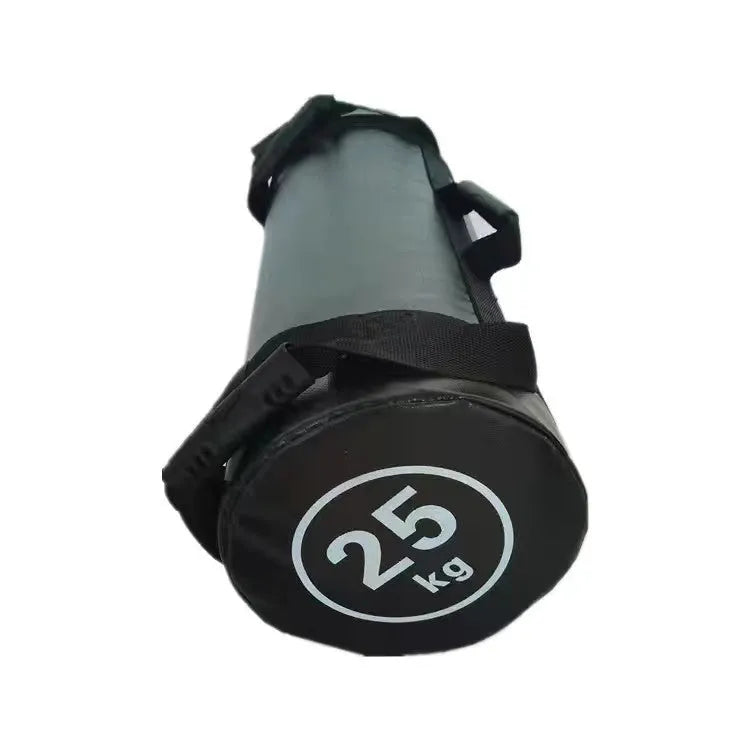 Flat white leather-coloured PVC fitness sandbag for weight training on gym floor
