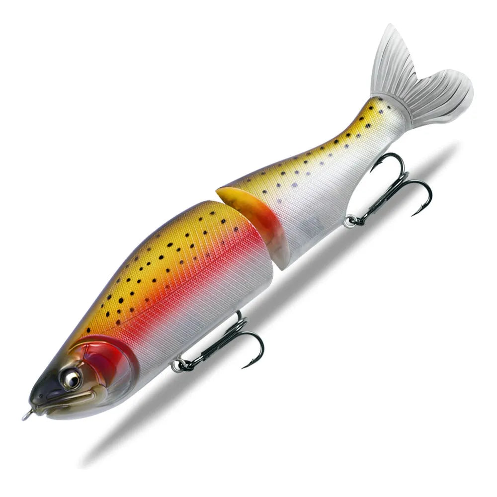 Hard plastic fishing swim bait lure measuring 185mm in length in one of fifteen available colours.