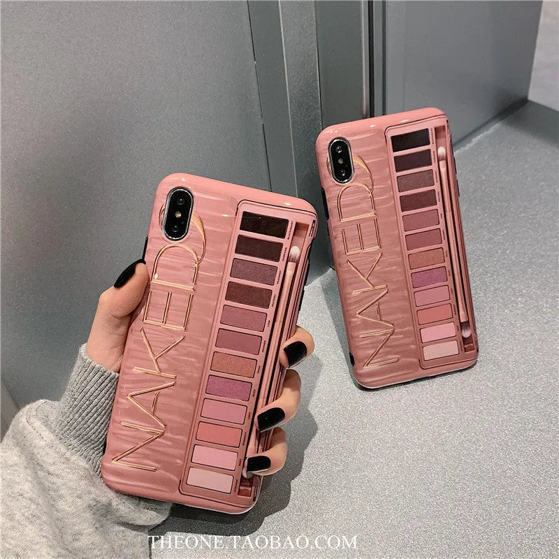 Silicone iPhone case with eye shadow glitter marbled gradient design in flesh pink
