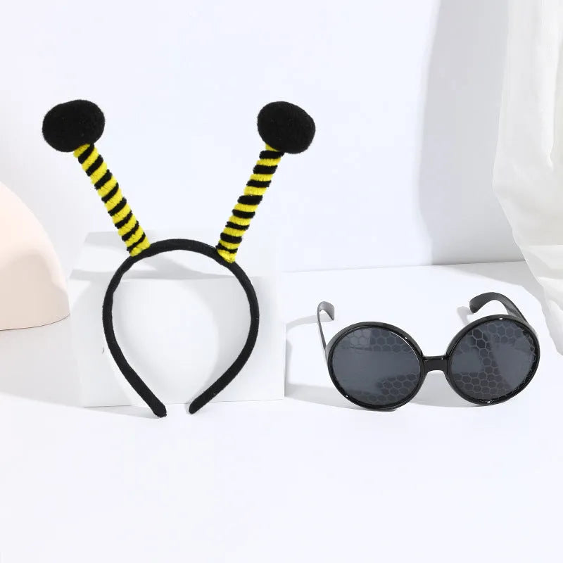 Children's insect theme fancy dress headband and glasses costume set in yellow and red