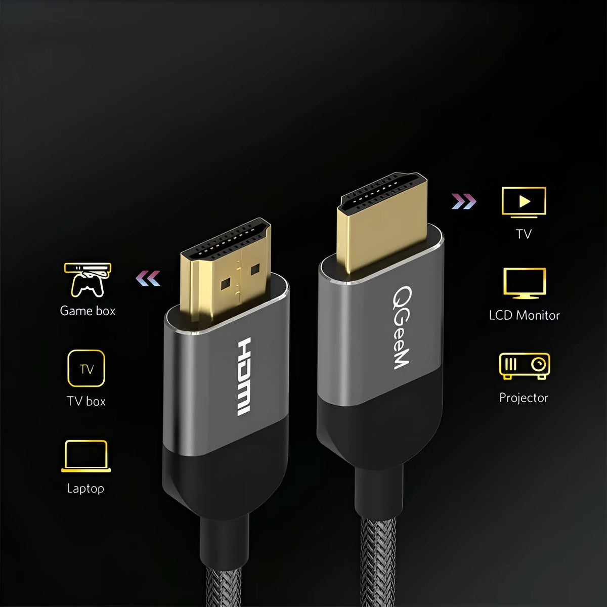 HDMI 2.0 4K HD cable with gold-plated connectors in black jacket