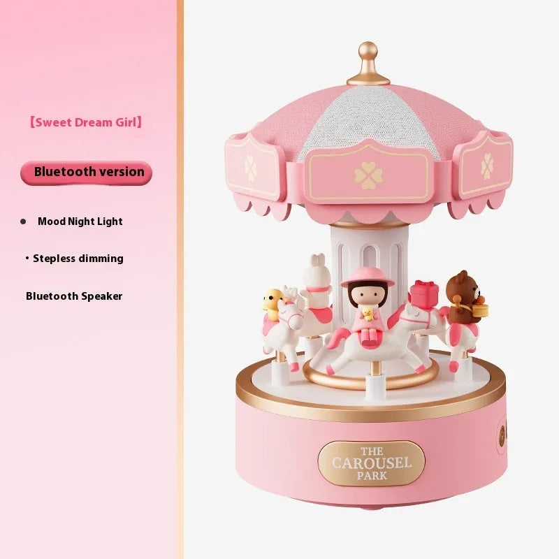 Carousel music box ambience light with USB rechargeable battery and rotating decoration in Sweet Dream Girl theme