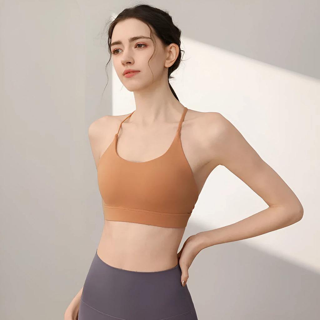 Women's high-strength sports vest with fixed double-shoulder straps in nylon fabric.