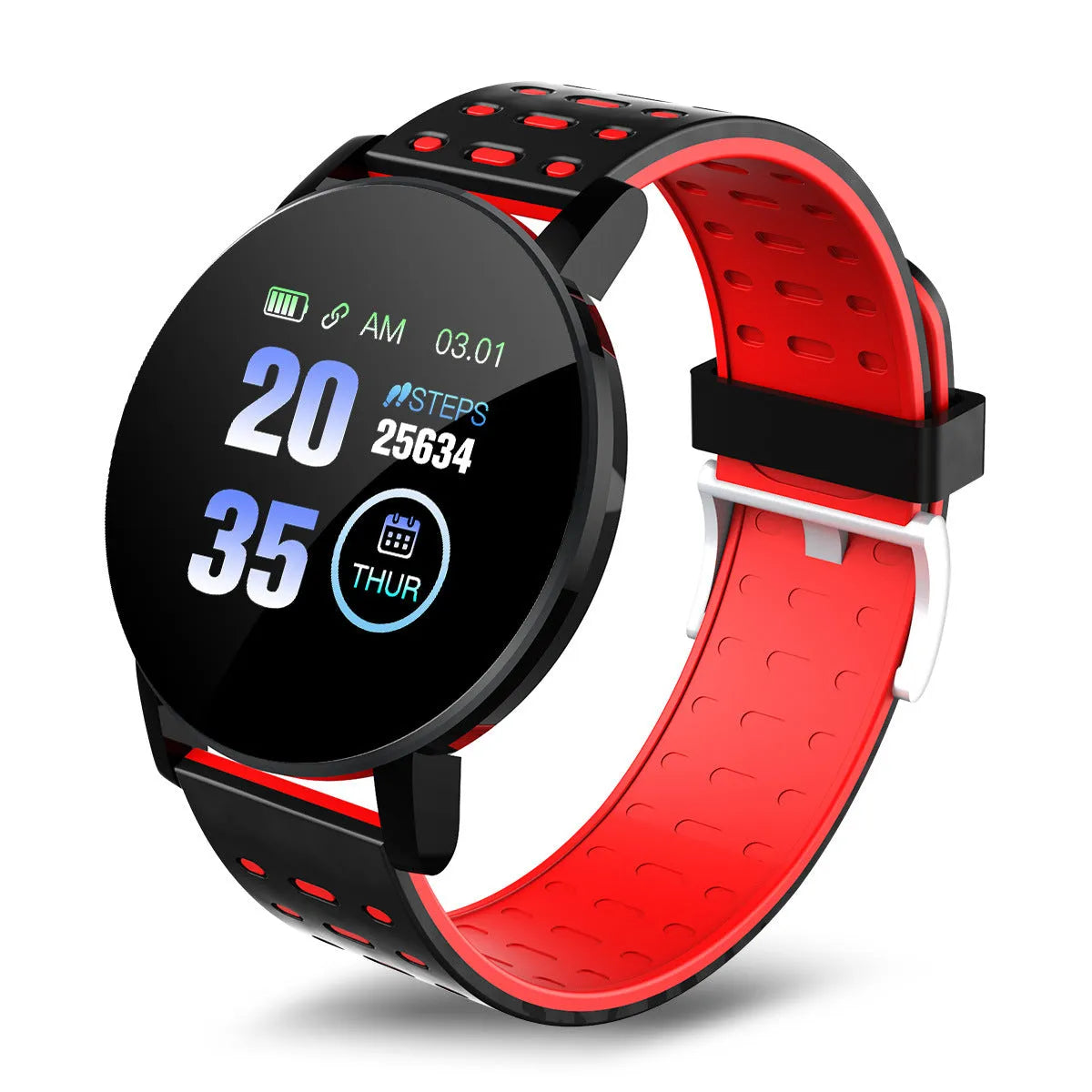 Heart rate bracelet with 1.3-inch touch screen and black silicone strap on wrist