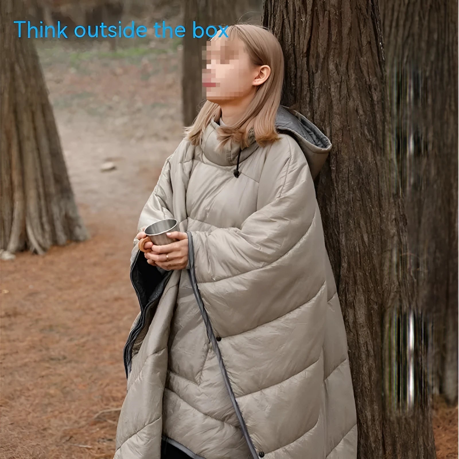 Adult outdoor cloak sleeping bag in Army Green colour with nylon fabric and hollow cotton filling