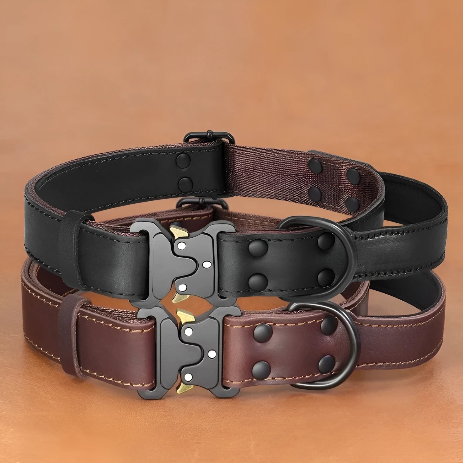 Black leather dog collar with explosion-proof lead for large breed dogs