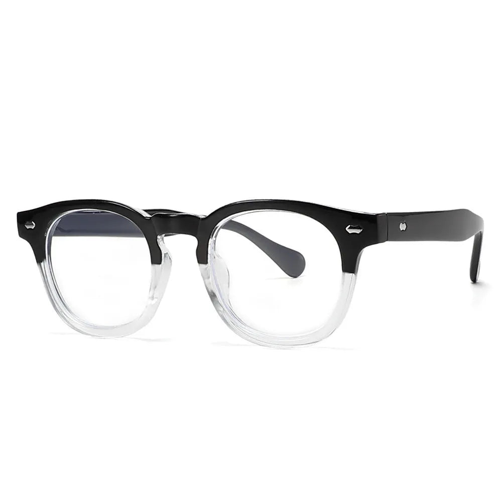 Round rim retro sunglasses with plastic frame and tinted UV400 lenses on a solid background.