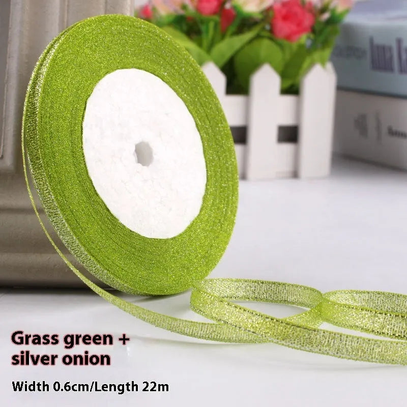 0.6cm wide polyester gift packaging ribbon roll in multiple colour options including gold leaf and jade pink