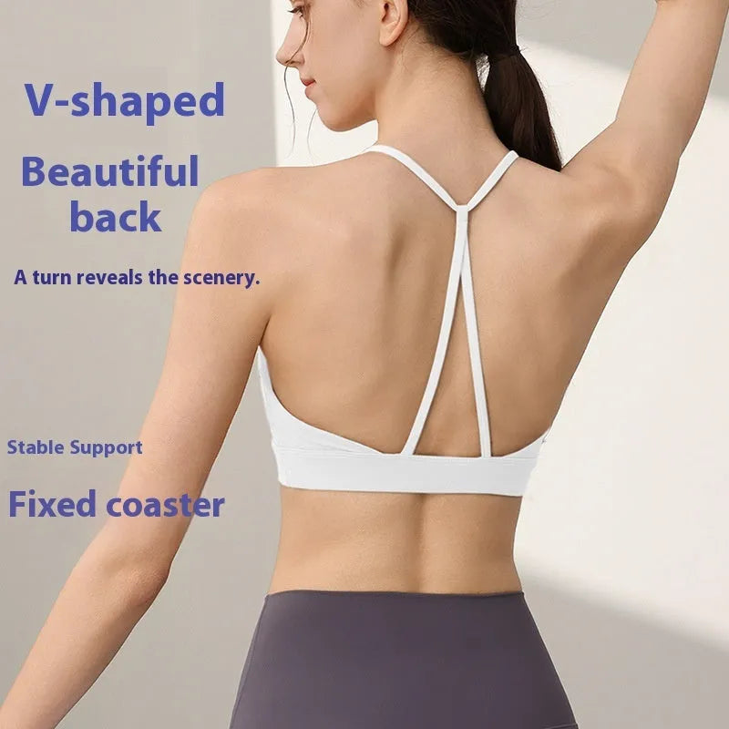 Women's high-strength sports vest with fixed double-shoulder straps in nylon fabric.
