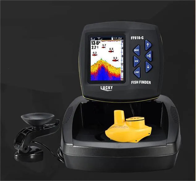 Wireless sonar fish finder with 3.5 inch colour display, 125Khz sonar, and bracket for outdoor fishing in muddy water