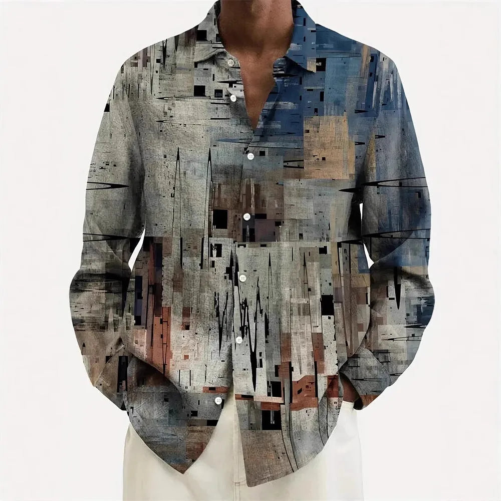Men's long sleeve Hawaiian shirt with floral pattern in elastic polyester fabric