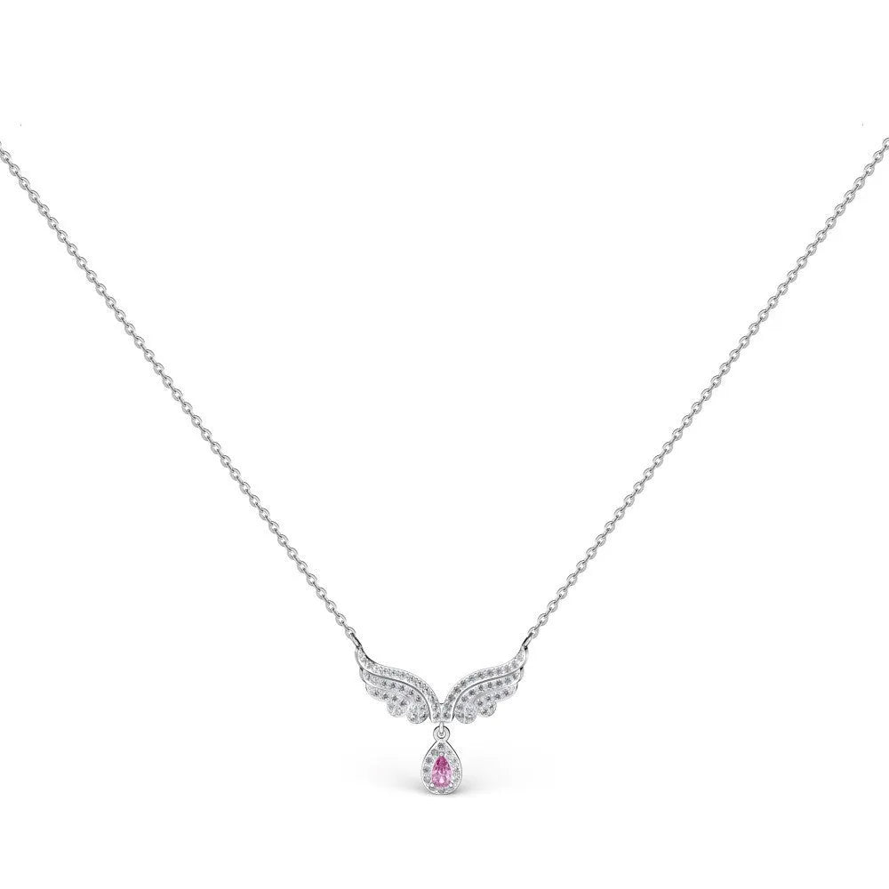 925 silver platinum electroplated pendant necklace with wing water drop shape and clear zircon stone