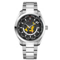 Men's mechanical GMT dual time zone watch with 40mm dial, sapphire crystal glass, and stainless steel buckle, blue dial