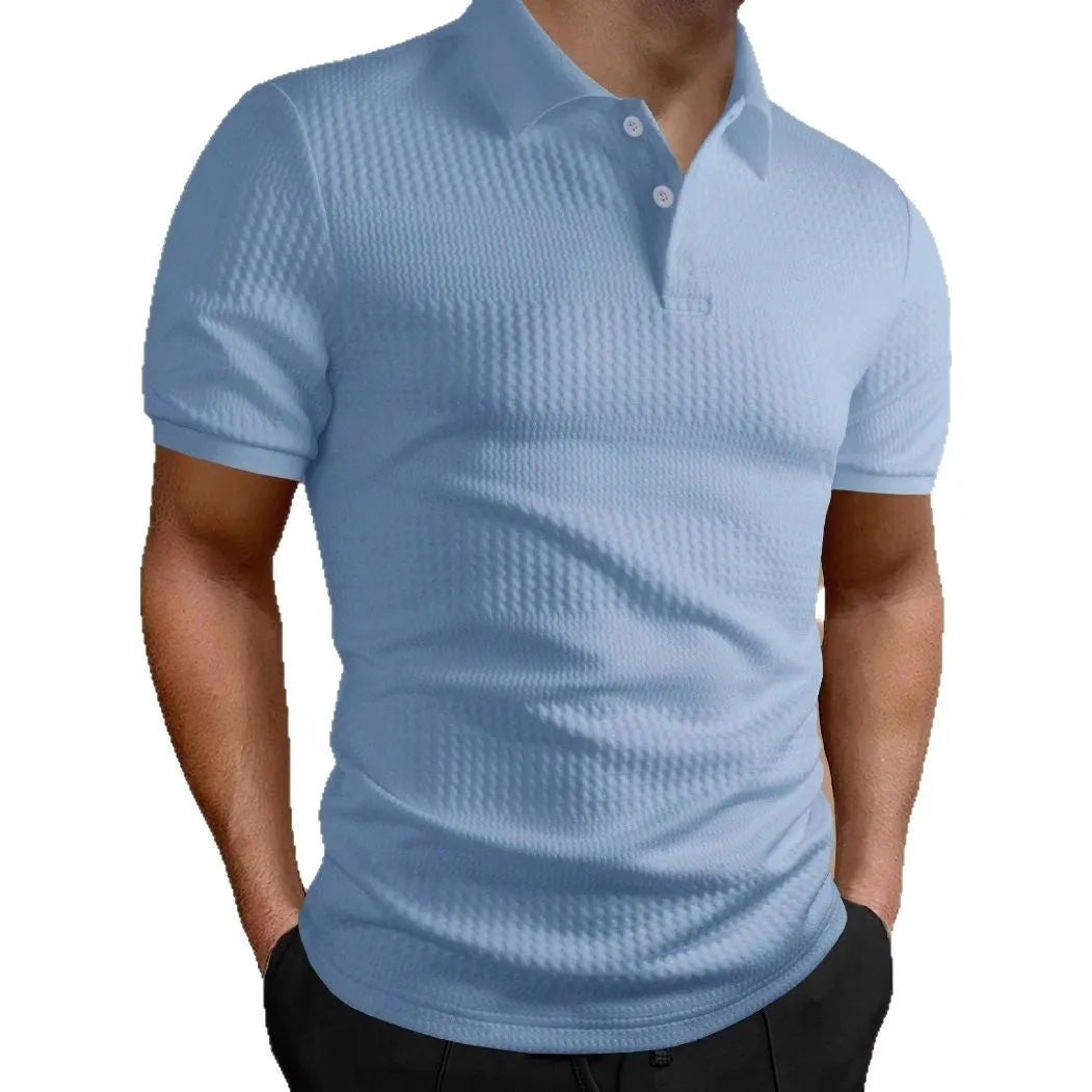 Men's striped polo shirt in loose fit with short sleeves and asymmetric style detail