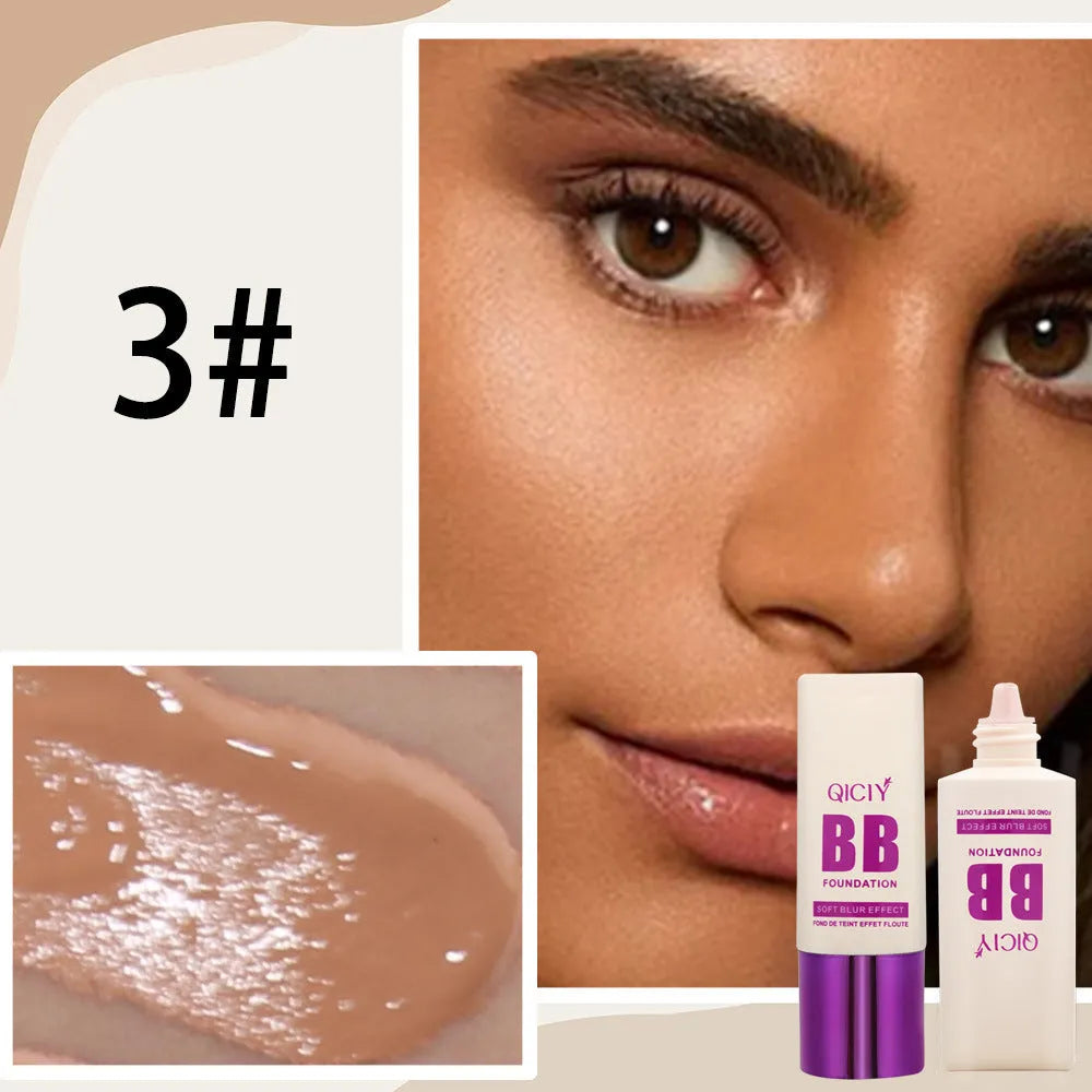 BB cream foundation in feeding bottle tube with ten colour shade options for brightening coverage
