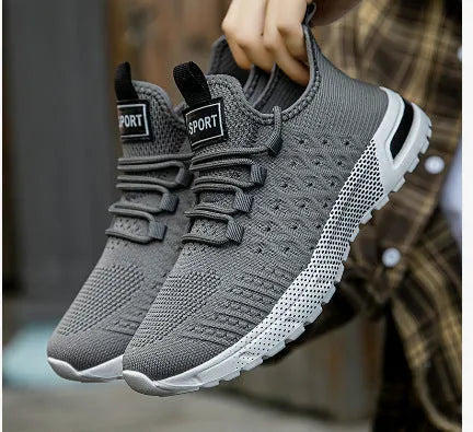 Men's solid colour casual shoes with a mesh upper in Army Green, shown from the side.