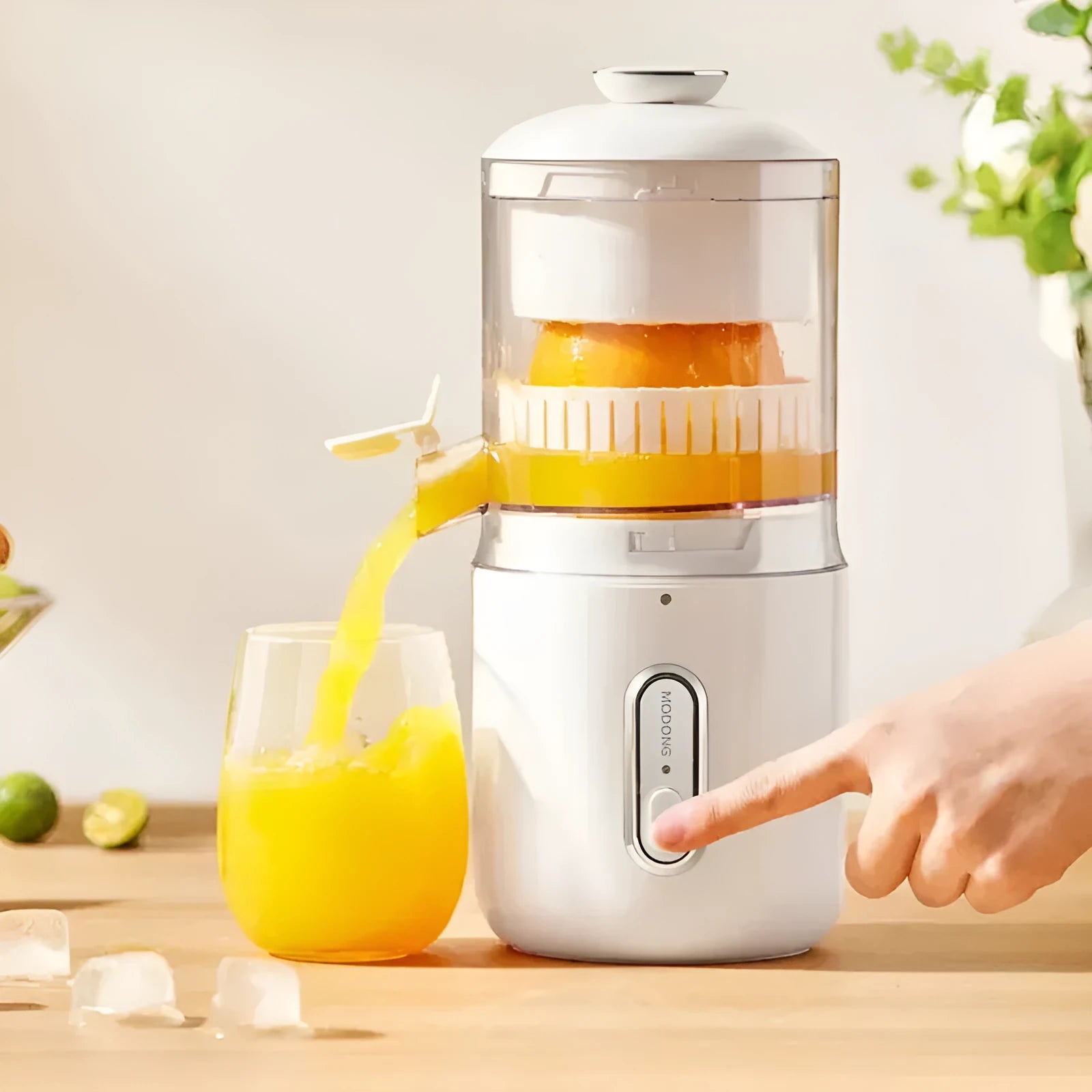 Green portable wireless electric juicer with USB charging cable and cleaning brush