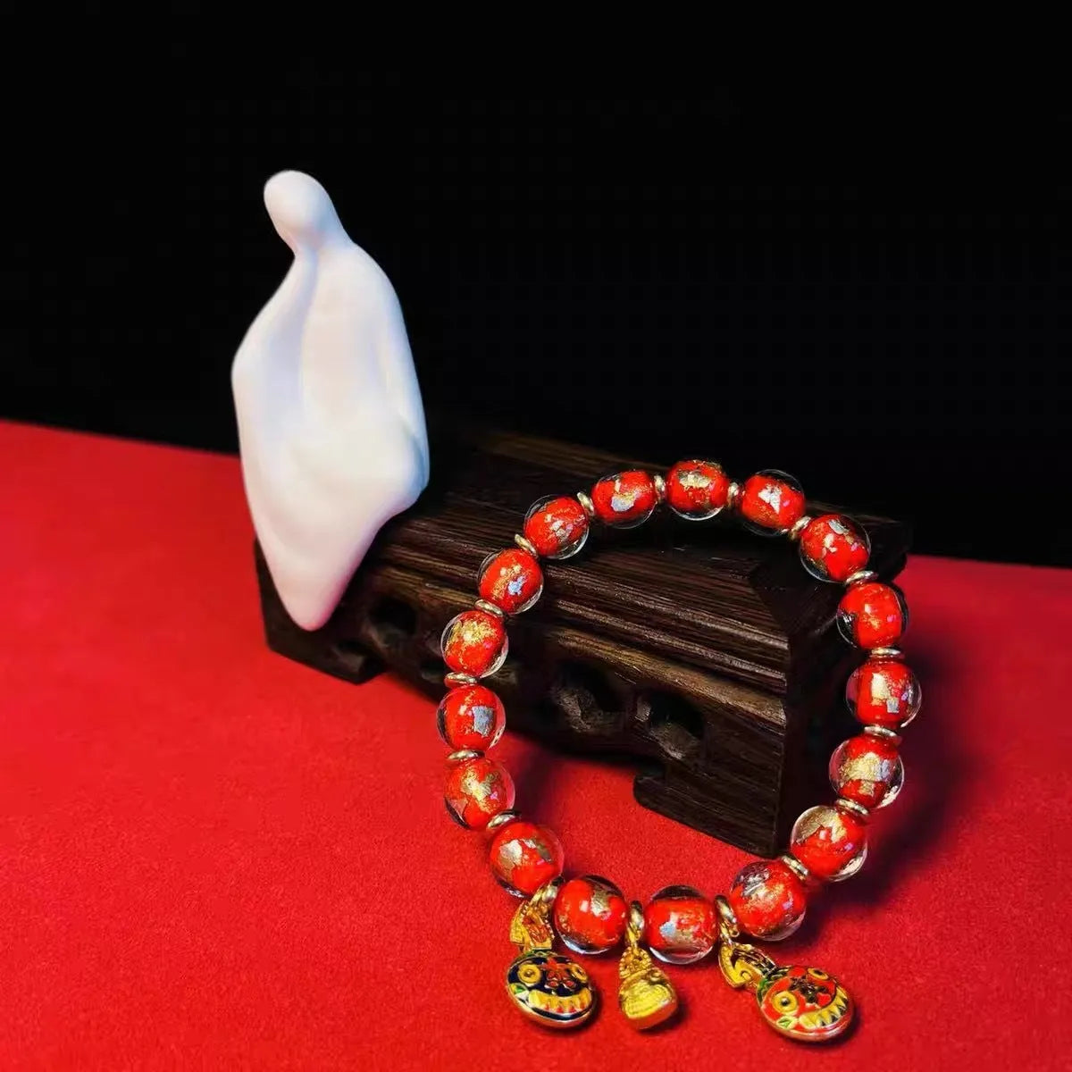 Glass bracelet with French glaze patterns and auspicious court symbols in geometric shapes