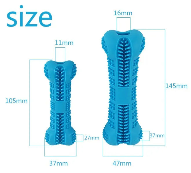 Silicone dog molar stick bone-shaped toothbrush with all-side bristles in blue and green