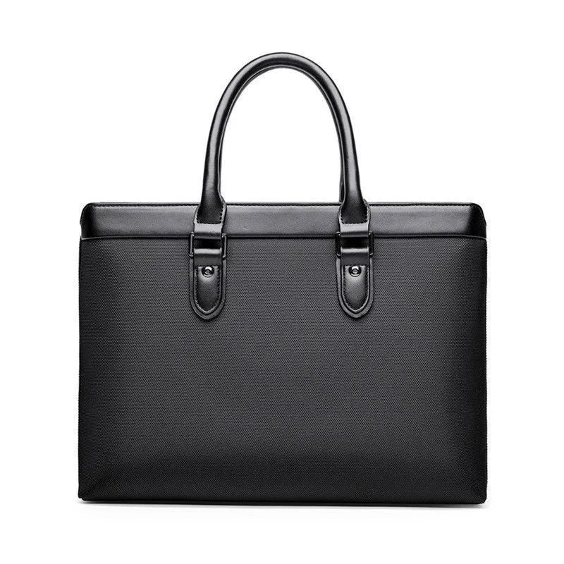 Men's PU briefcase file bag with Oxford fabric lining, thread-cut detail, in high-end black or blue