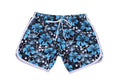 Men's short beach pants in Blue Flower colour, loose fit with elastic waist, 95% polyester-cotton quick-drying fabric