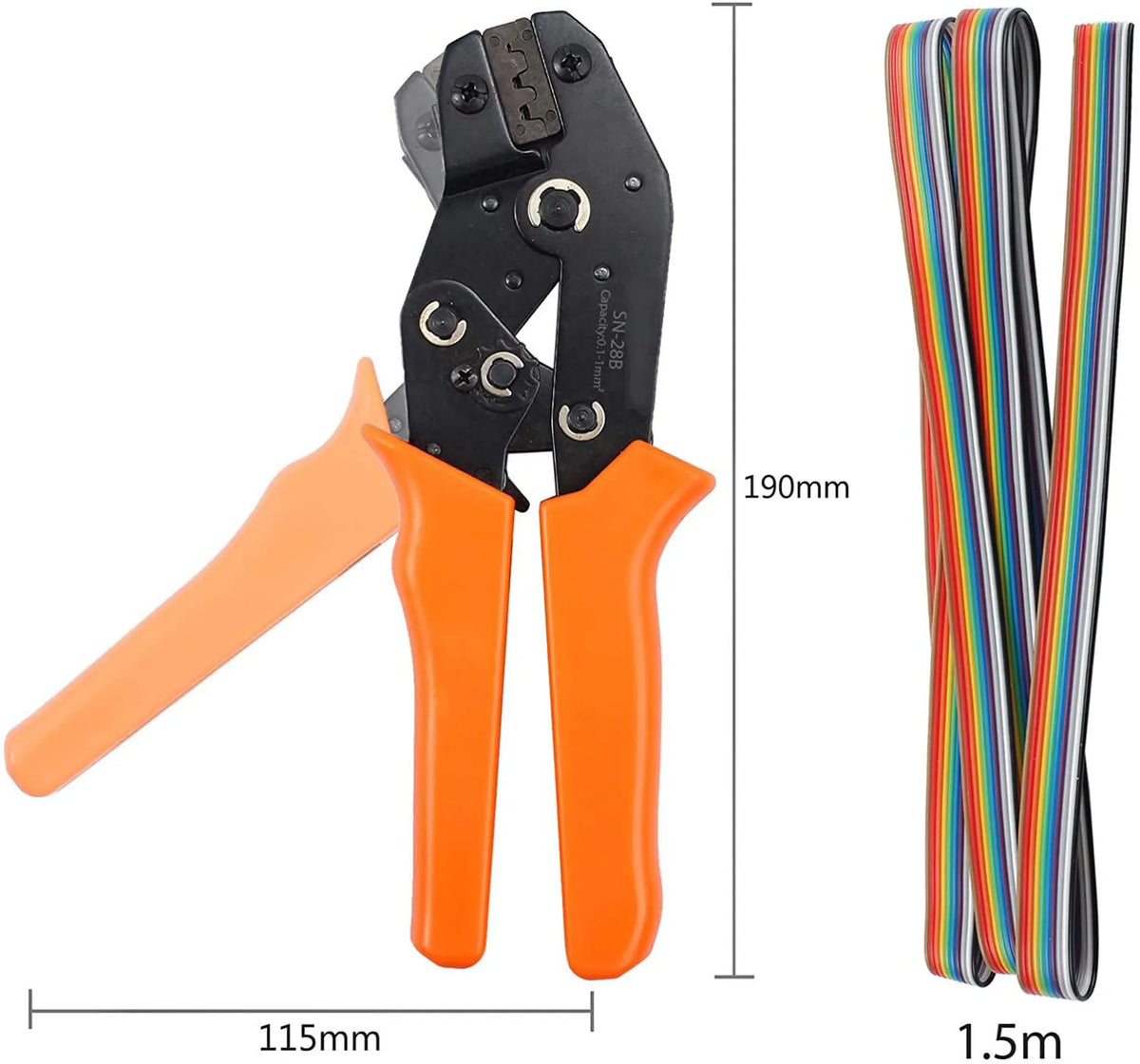 Yellow ratchet crimping pliers SN-28B 195mm alloy handle on workbench
