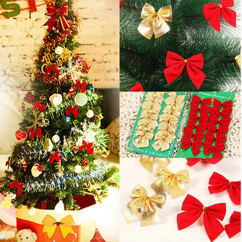 5 cm polyester Christmas decoration bows in red, gold, silver, and red gold colour options
