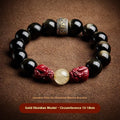 Carved cinnabar beads bracelet with Jinniu bull zodiac design in gold or silver finish