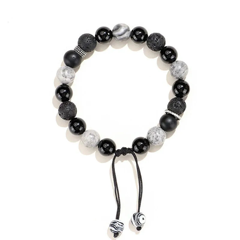 Black agate map stone volcanic bracelet diamond shape 10mm men 8mm women electroplated