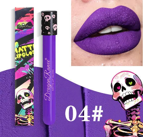Halloween DR160 skull test tube lip gloss with waterproof matte formula in 12 shade options