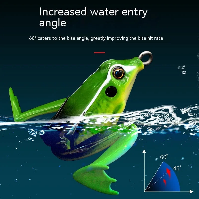 Bionic rubber frog fishing lure with double hooks in grass green colour