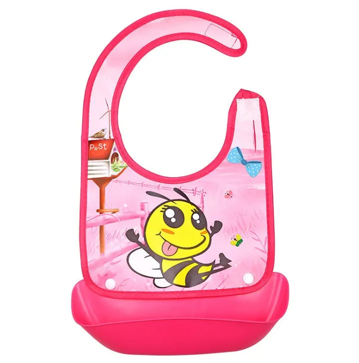 Cartoon baby PVC three-dimensional bib with blue koala design and waterproof silicone pocket