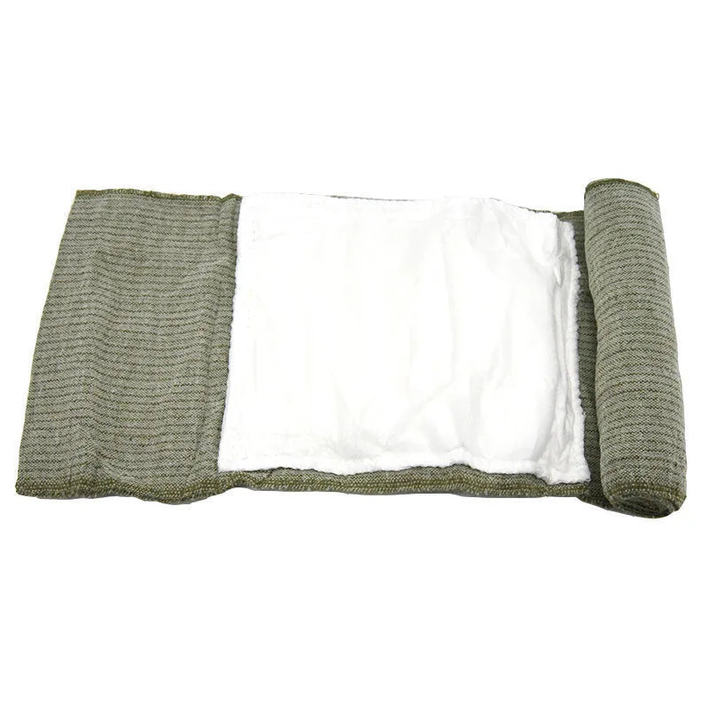 Tactical outdoor first aid bandage roll in 10 cm or 15 cm width, 120 cm long, stretching to 3.6–4 metres