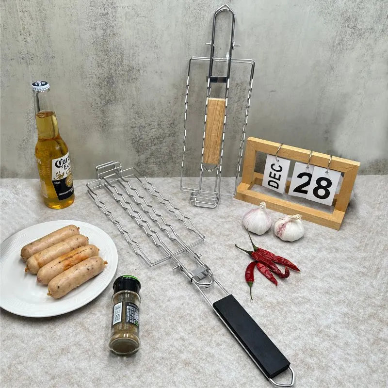 Stainless steel removable folding square barbecue grill net with black or primary colour handle for outdoor cooking