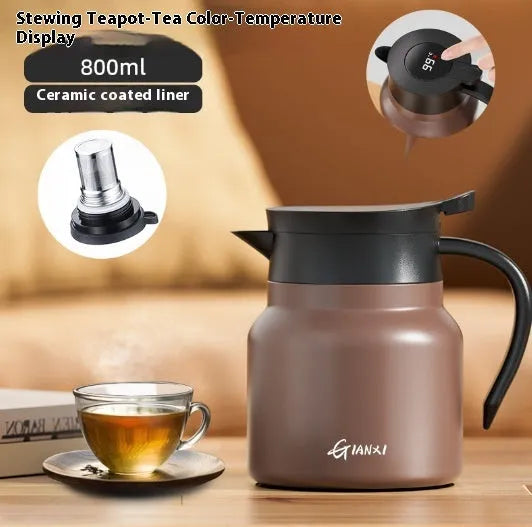 Ceramic tea kettle with water separation, 800ml capacity, in black colour