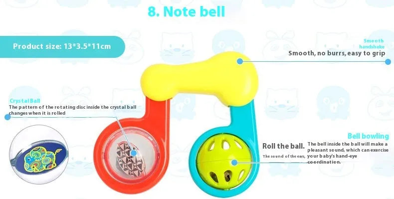 10-piece baby rattle hand grasping toy set for infants aged 0-3 years in six colour styles