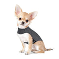 Heather gray dog anxiety jacket vest on a mannequin, showing its close-fitting design.