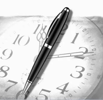 Black zinc alloy voice recording pen with 8GB memory and 96-hour recording capacity