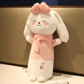 Cartoon animal long plush pillow in pig shape with embroidered face, 60cm length on sofa