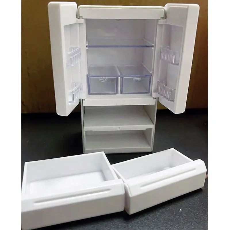 White miniature candy shop model with LED light on, showing detailed plastic windows and door.