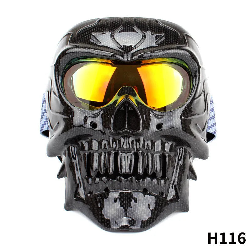 Motorcycle windproof skull goggles with high-definition lens and face mask in black, size 20x16 cm, 235g