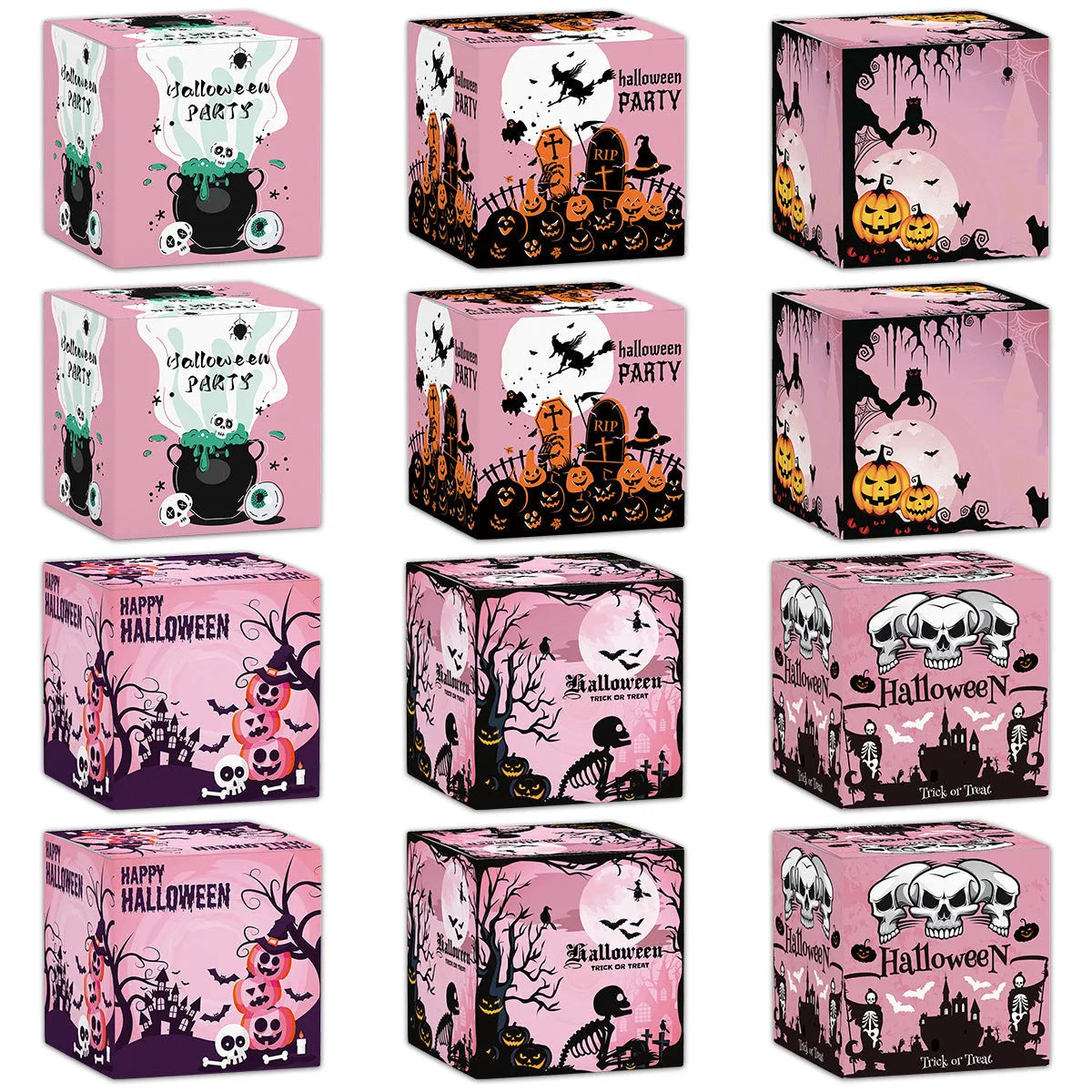 Halloween paper box set of 6 pieces for candy snack packaging in assorted styles