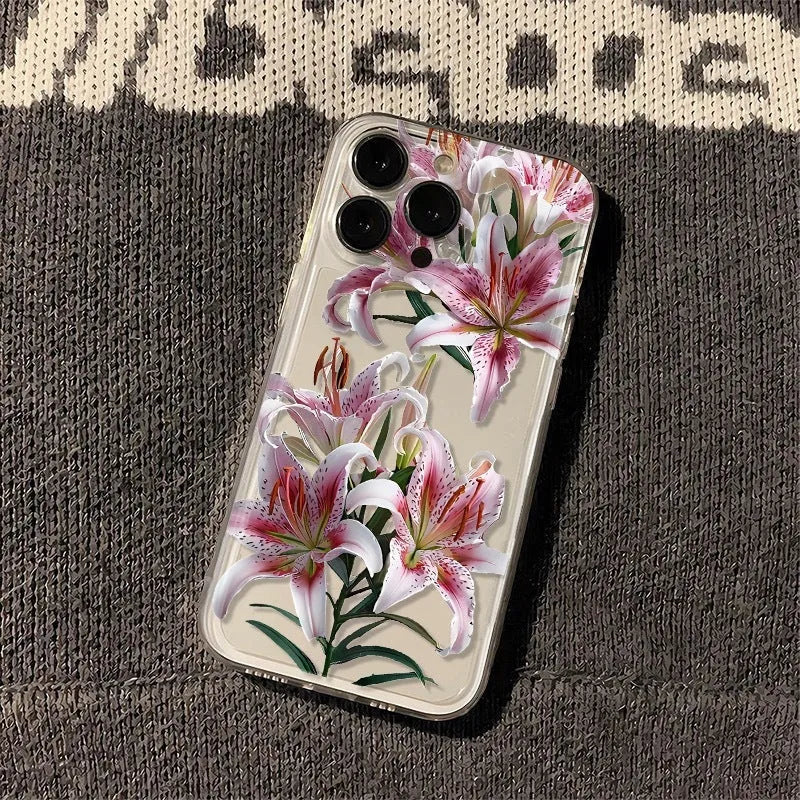 Versatile flower transparent TPU phone case for iPhone with TKKTC flowers lily embossed back cover