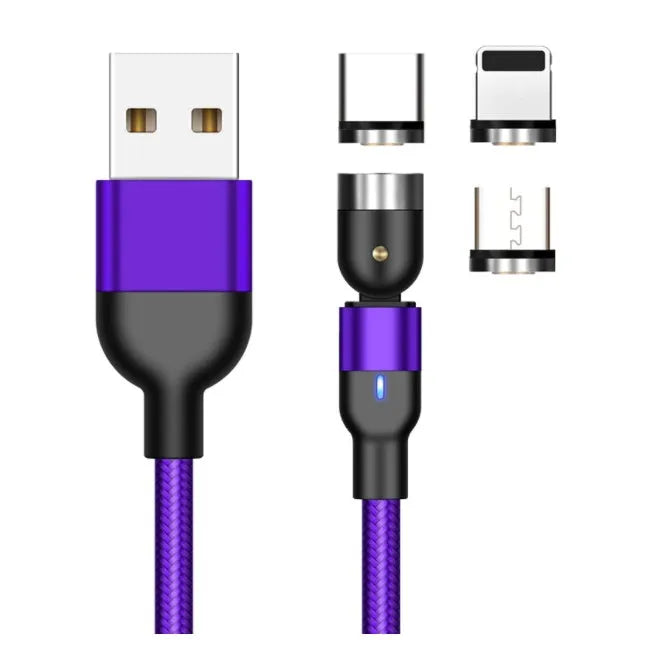 Essager rotating magnetic USB charging cable with blue LED light showing 360-degree rotation