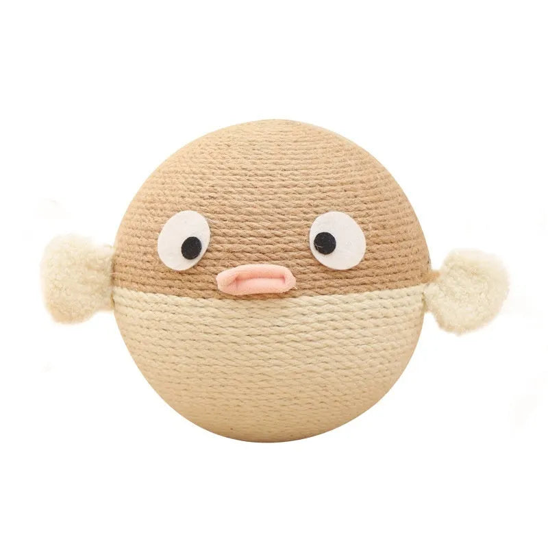 Puffer Leakage Food Feeder sisal cube puzzle toy for dogs and cats on a plain background