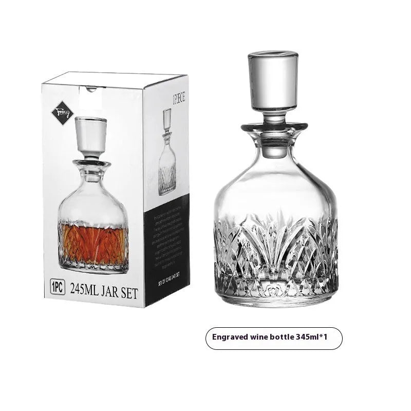 Modern simplicity clear glass whiskey cup with diamond pattern on a table, single piece