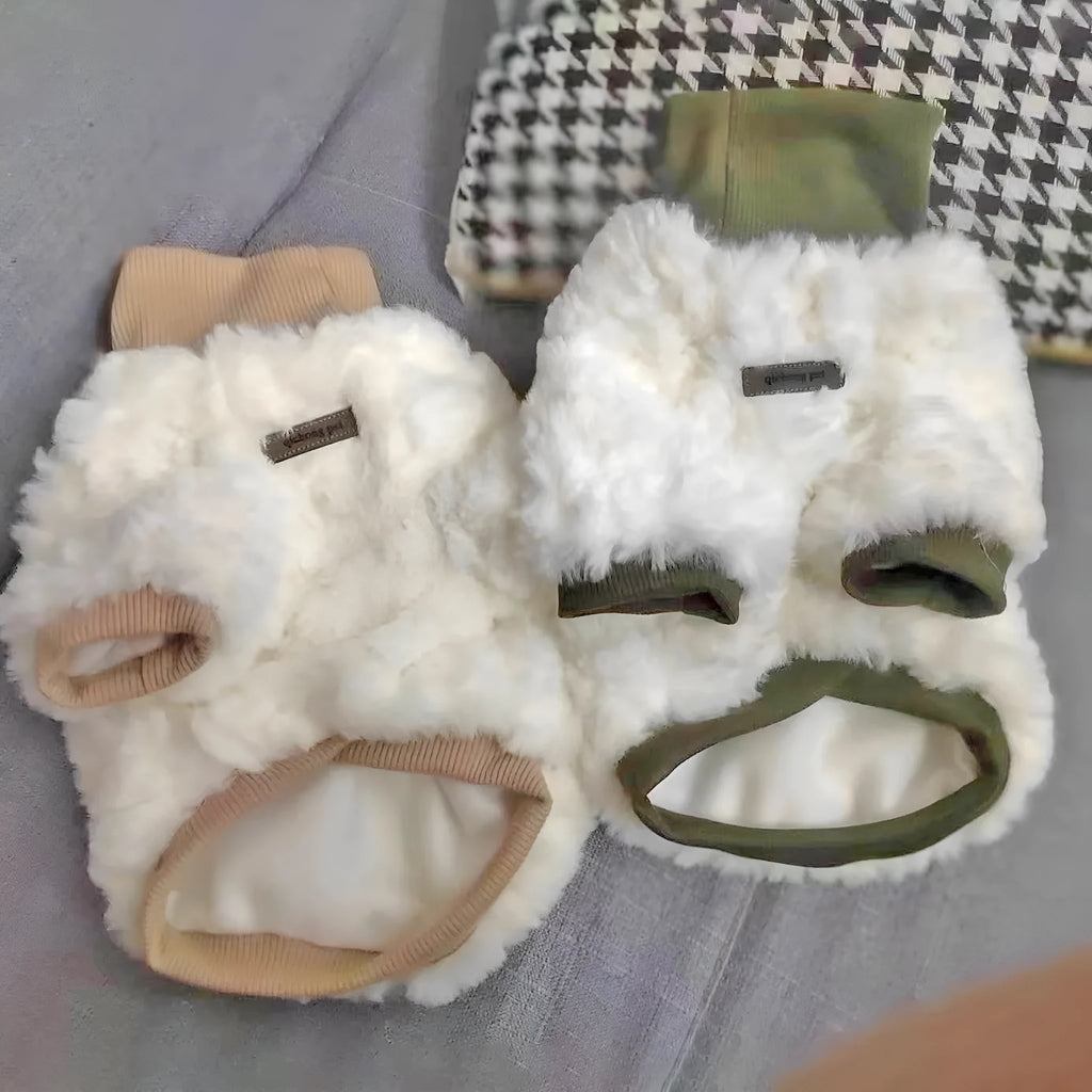 Creamy green turtleneck dog coat for small and medium-sized dogs showing high collar design