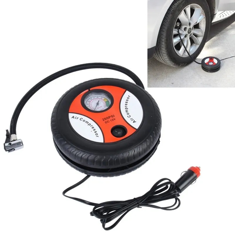 Black mini air pump with ABS plastic body and compact 17x17x6cm size